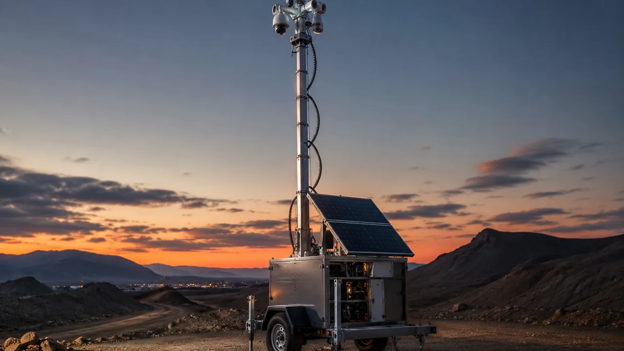 Unidad móvil autónoma con mástil, cámaras y paneles solares