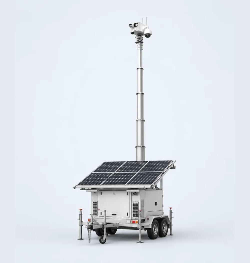 Configuración de Alta capacidad: tráiler autónomo de mayor porte con mástil y paneles solares