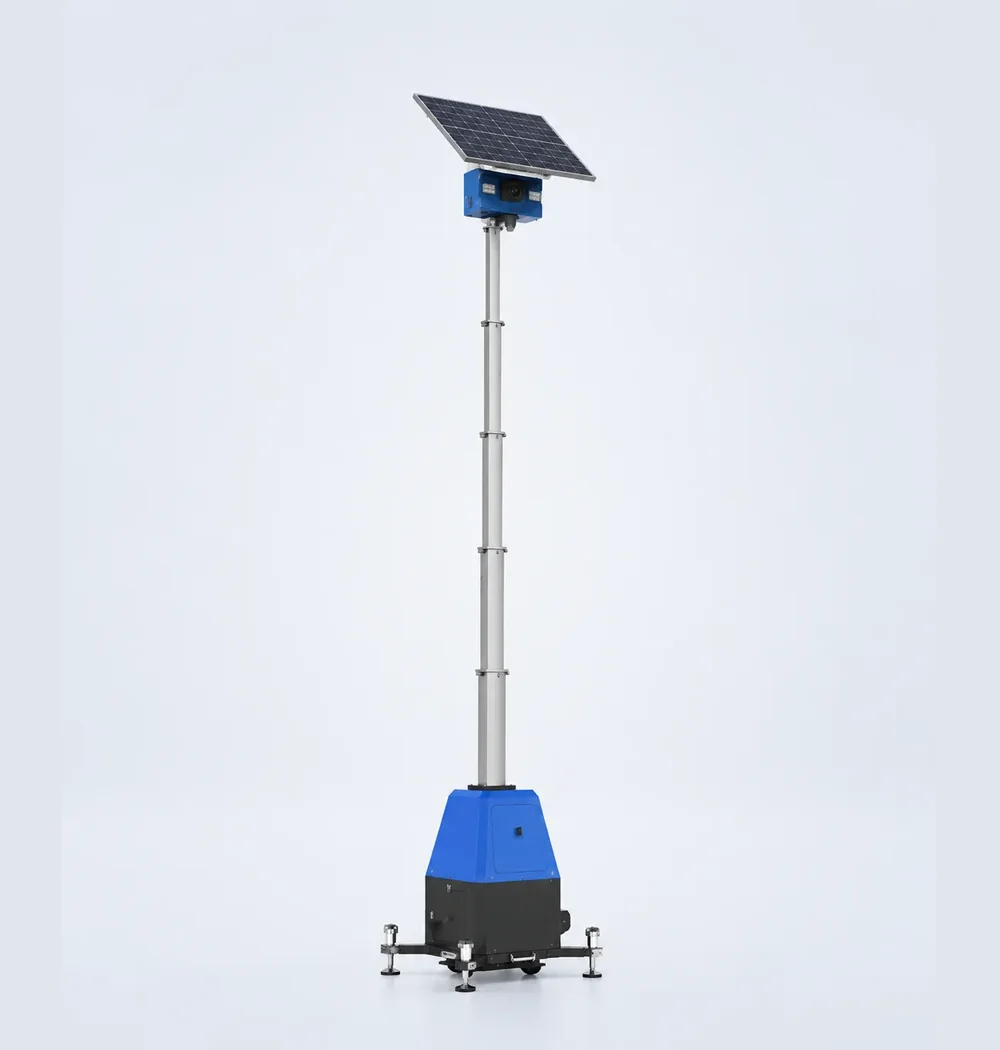 Configuración Compacta: unidad portable autónoma con mástil y panel solar